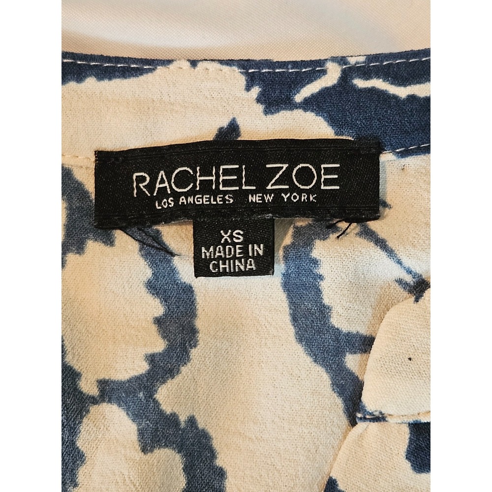 RACHEL ZOE Navy/White Button Front Shirt Dress Womens XS Ruffle Hem Pockets - Picture 7 of 9